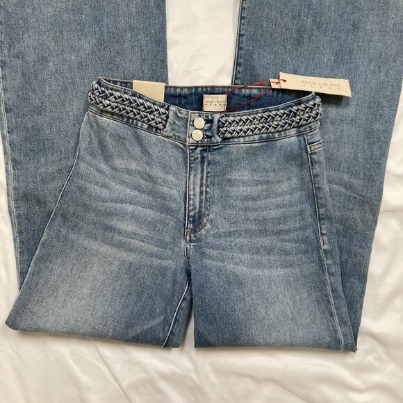 Alice + Olivia Jeans, Wide Leg Flared NWT Missy Sz 27 Ivy Blue Braided Waistband - Picture 3 of 8